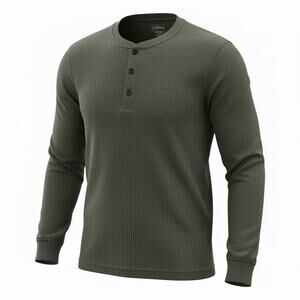 LL Bean Waffle Knit Henley Thermal Olive Shirt Heritage Traditional Outdoors XL